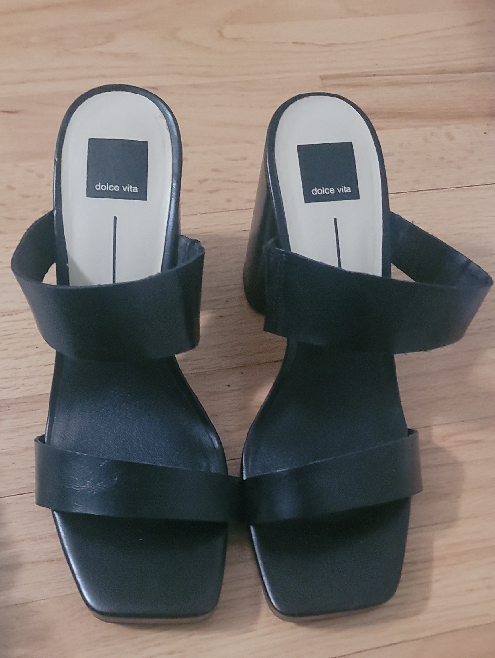 Dolce Vita Black Two-Strap Block Heel Sandals